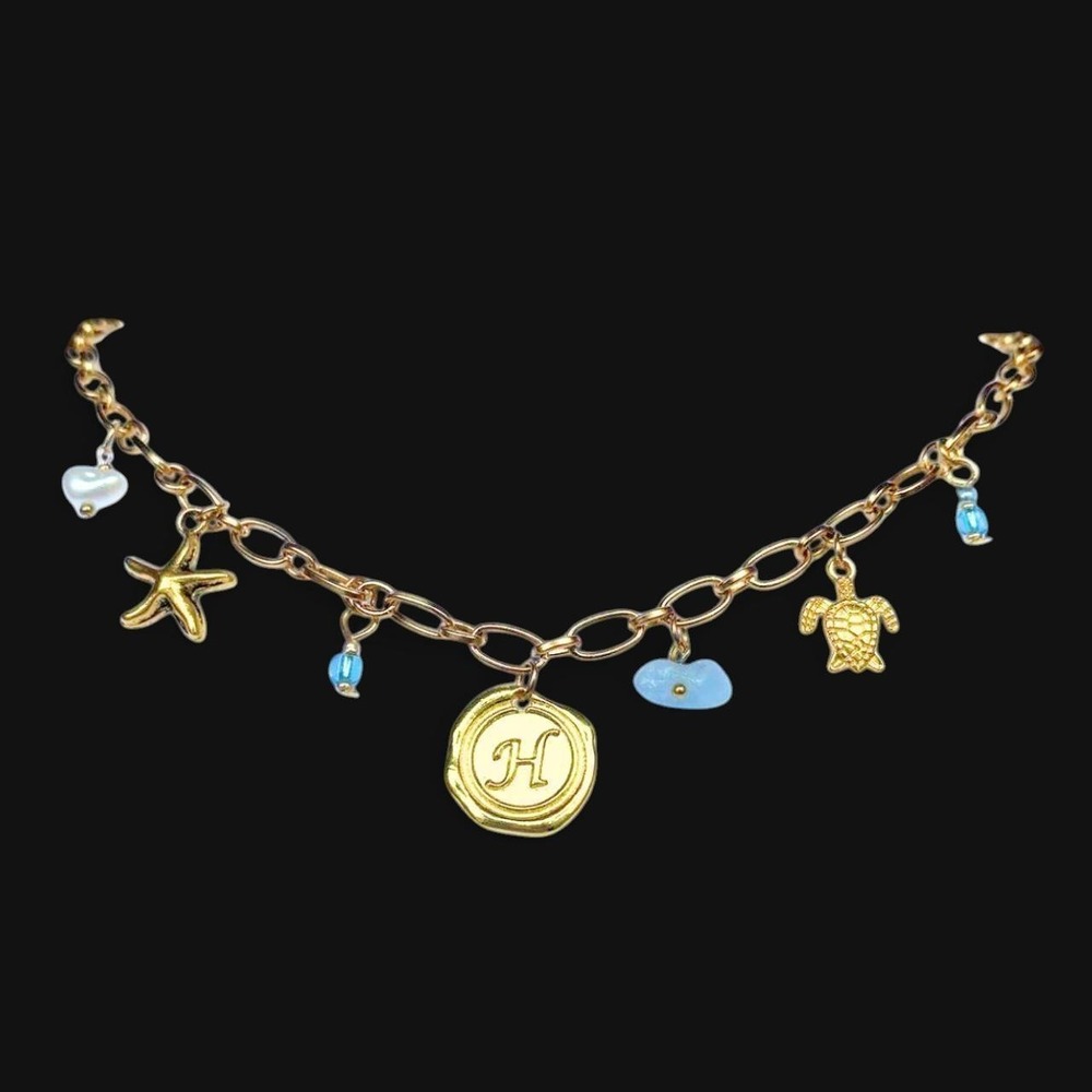 NWT handmade H initial gold-plated stainless steel necklace